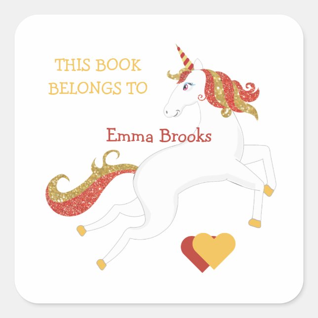 Cute Unicorn Bookplate Book Label Glitter (Front)