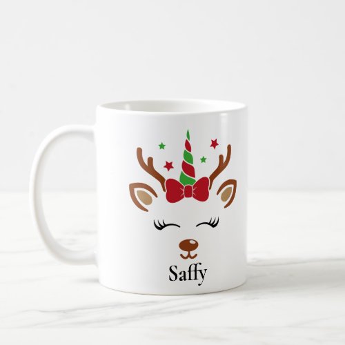 Cute Unicorn Bow Reindeer Christmas Mug