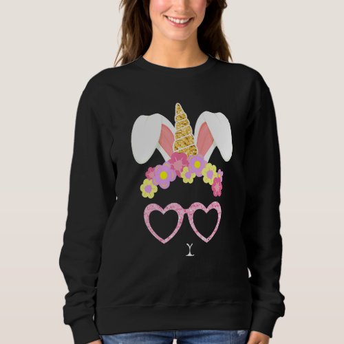 Cute Unicorn Bunny Face Easter Day Kids Girls Wome Sweatshirt