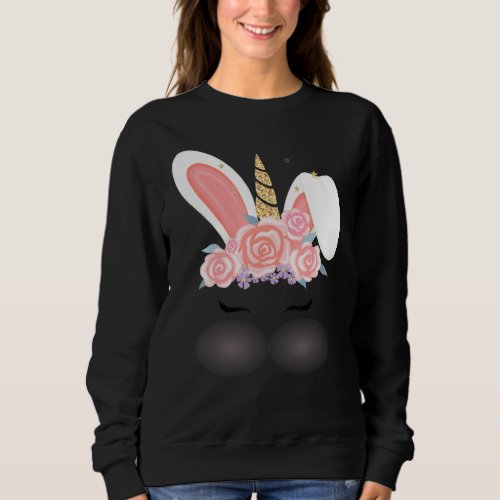 Cute Unicorn Bunny Face Easter Day Kids Girls Wome Sweatshirt