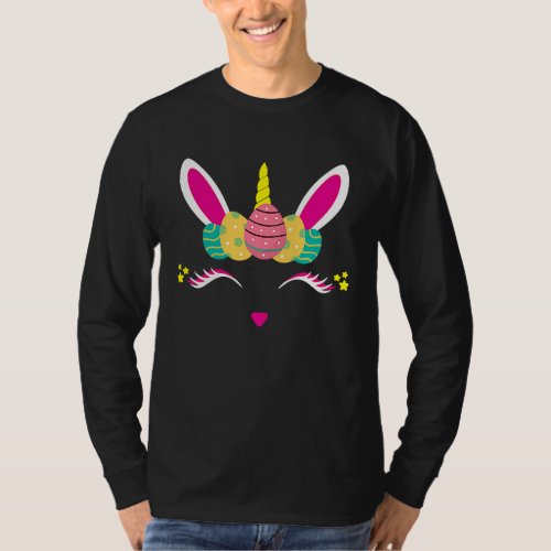 Cute Unicorn Bunny Face Egg Happy Easter Rabbit Ki T_Shirt