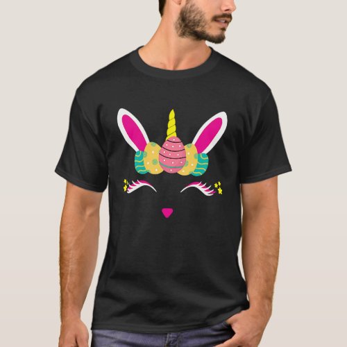 Cute Unicorn Bunny Face Egg Happy Easter Rabbit Ki T_Shirt