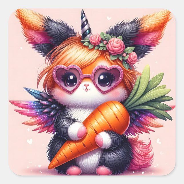 Cute Unicorn Bunny Square Sticker (Front)