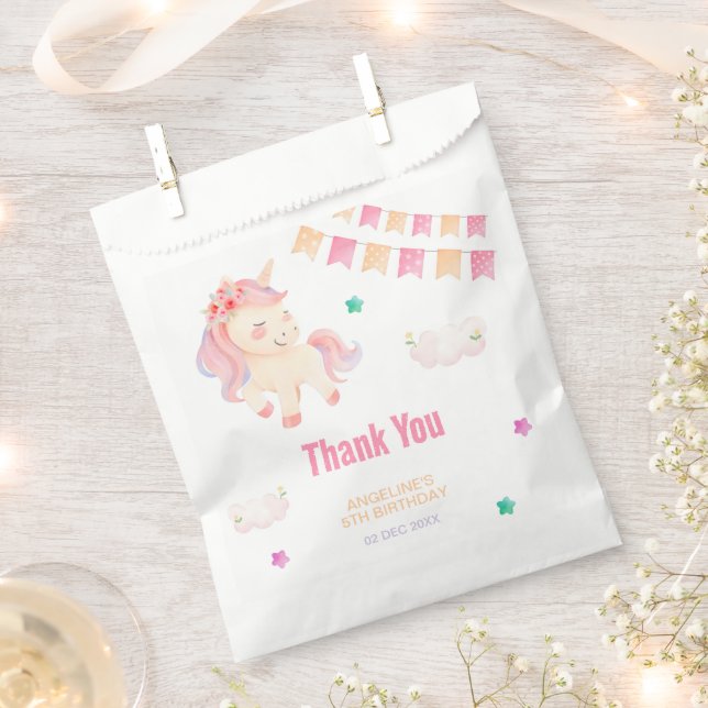 Cute Unicorn Bunting Flag Girl Birthday Thank You Favor Bag (Clipped)