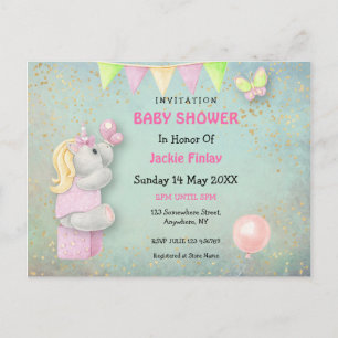 Cute Unicorn/Butterflies Baby Shower Invitation Postcard