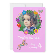 Cute Unicorn Butterfly Flowers Girls Party