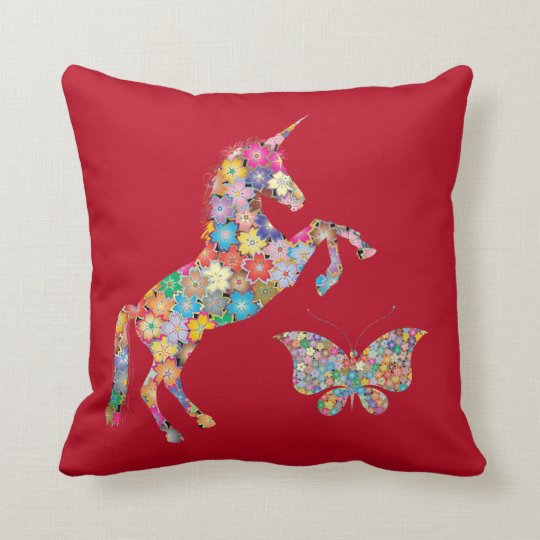 Cute Unicorn Butterfly Flowers Pillow for Kids | Zazzle.com