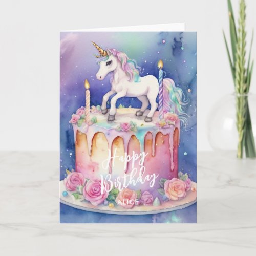 Cute Unicorn Cake Happy Birthday Card