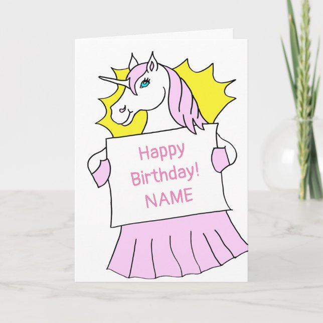 Cute Unicorn Cartoon Birthday Card (Front)