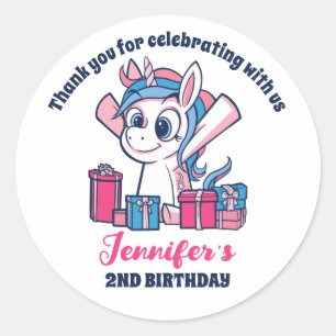 Cute Unicorn Cartoon Girls Birthday Party Favor Classic Round Sticker