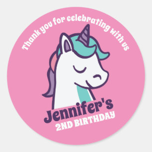 Cute Unicorn Cartoon Girls Birthday Party Favor Classic Round Sticker