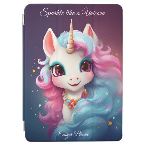 Cute Unicorn Cartoon in Pink  Purple Personalized iPad Air Cover