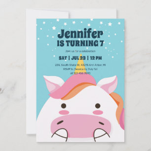 Cute Unicorn Cartoon Magical Kids Birthday Invitation