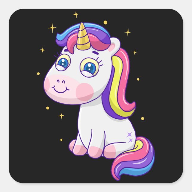 Cute unicorn cartoon square sticker (Front)