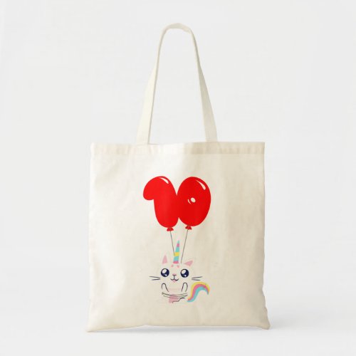 Cute Unicorn Cat 10Th Birthday Kids Balloon Party Tote Bag