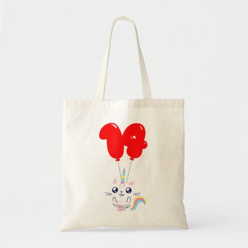 Cute Unicorn Cat 14Th Birthday Kids Balloon Party Tote Bag