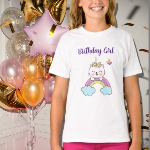 Cute unicorn cat birthday girl t_shirt
