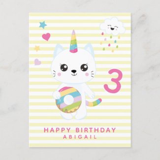 Cute Unicorn Cat - Custom Age Kids' Birthday  Post