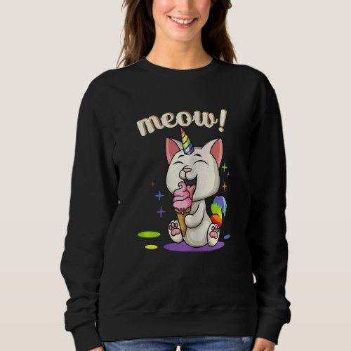 Cute Unicorn Cat Eating Ice Cream Unicorn Pajama F Sweatshirt