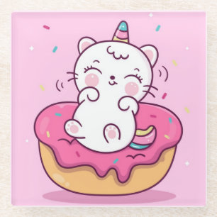 Cute Unicorn Cat Glass Coaster
