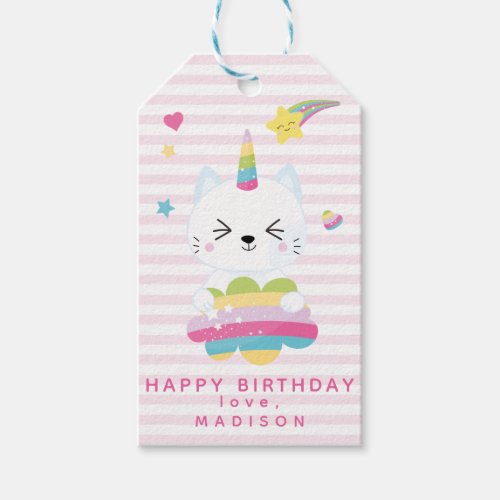Cute Unicorn Cat _  Kids Birthday Gift Tags