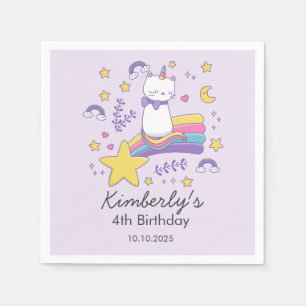 Cute Unicorn Cat Kids Birthday Party Napkins