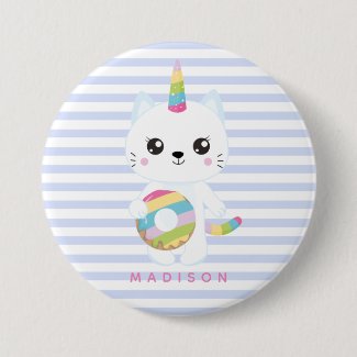 Cute Unicorn Cat - Lavender Striped Button