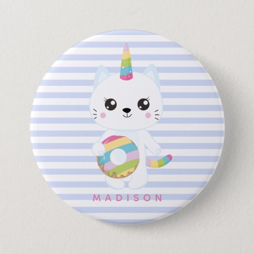 Cute Unicorn Cat _ Lavender Striped Button