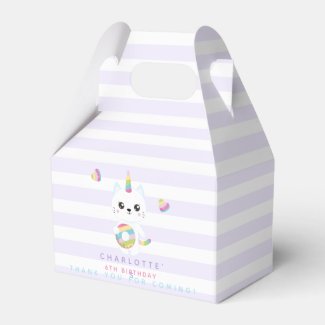 Cute Unicorn Cat - Lavender Striped Kids Birthday