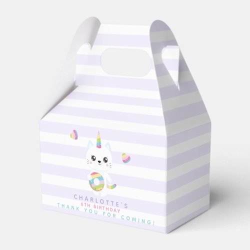 Cute Unicorn Cat _ Lavender Striped Kids Birthday Favor Boxes