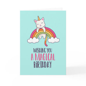 Cute Unicorn Cat Magical Rainbow Funny Birthday Card