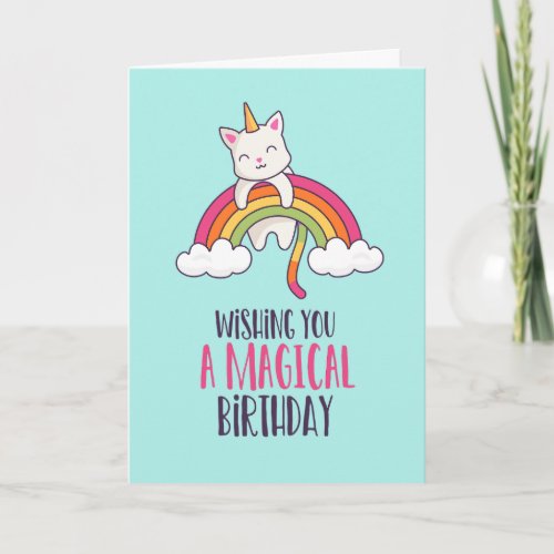 Cute Unicorn Cat Magical Rainbow Funny Birthday Card