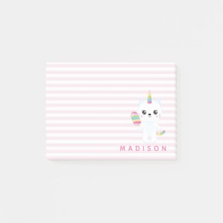 Cute Unicorn Cat - Personalized Pink Striped Kids
