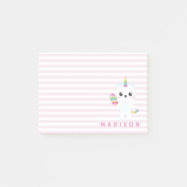 Cute Unicorn Cat - Personalized Pink Striped Kids