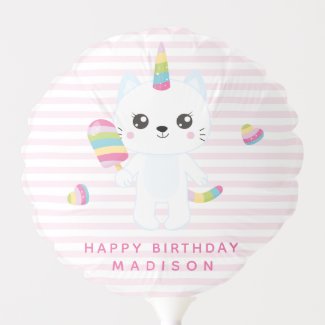 Cute Unicorn Cat - Pink Kids' Birthday Balloon