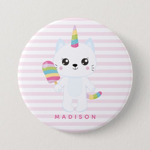 Cute Unicorn Cat _ Pink Striped Button