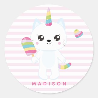 Cute Unicorn Cat - Pink Striped 