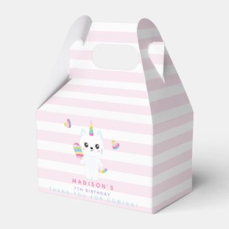 Cute Unicorn Cat - Pink Striped Kids Birthday