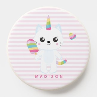 Cute Unicorn Cat - Pink Striped Kids