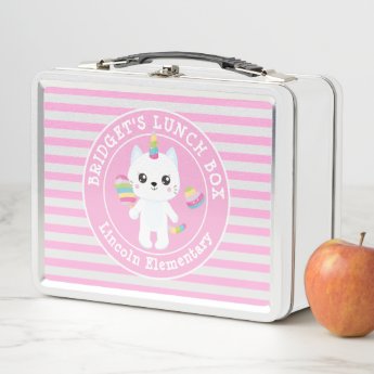 Cute Unicorn - Cat Pink Striped Personalized Girls