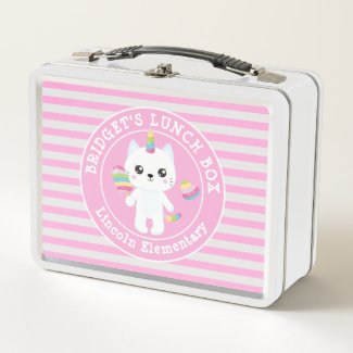 Cute Unicorn - Cat Pink Striped Personalized Girls