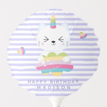 Cute Unicorn Cat - Purple Kids' Birthday Balloon