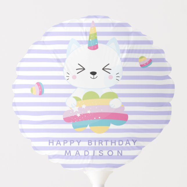 Cute Unicorn Cat - Purple Kids' Birthday Balloon (Front)