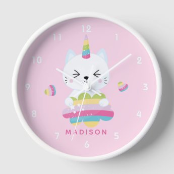 Cute Unicorn Cat - Purple Kids' Clock