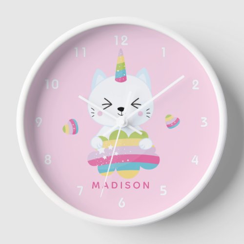 Cute Unicorn Cat _ Purple Kids Clock