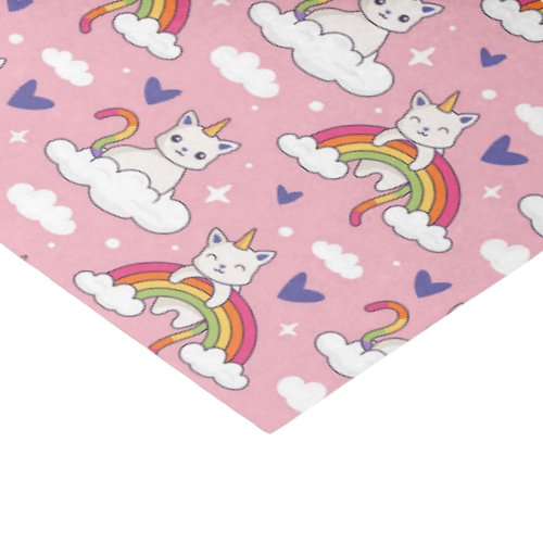 Cute Unicorn Cat Rainbow Pattern Valentines Day Tissue Paper