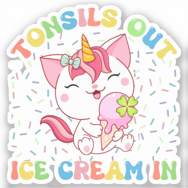 Cute Unicorn Cat with Ice Cream | Funny Pun Sticker (Front)
