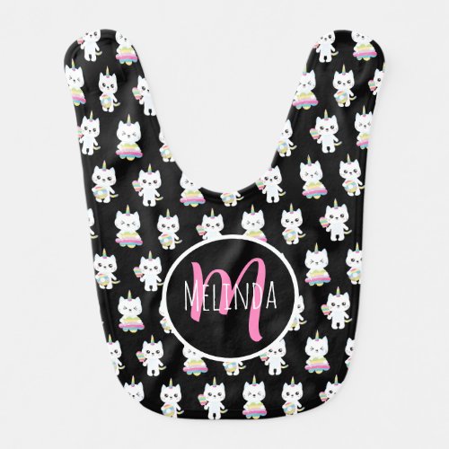 Cute Unicorn Cats Black Pattern Baby Bib