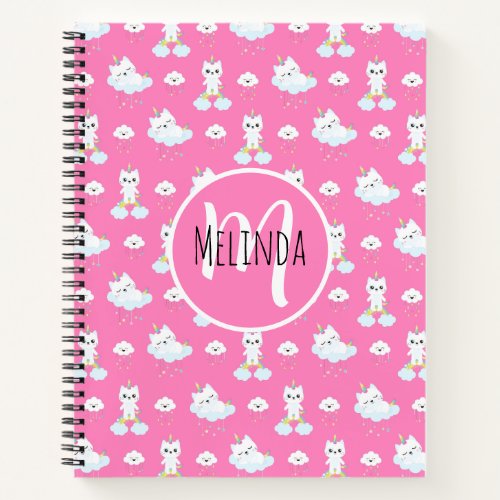 Cute Unicorn Cats Hot Pink Pattern Notebook