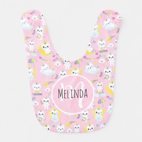 Cute Unicorn Cats Light Pink Pattern Baby Bib